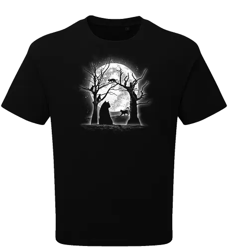 Moonlight Felines - Cats, trees, moon, Moonlight - Oversize T-Shirt