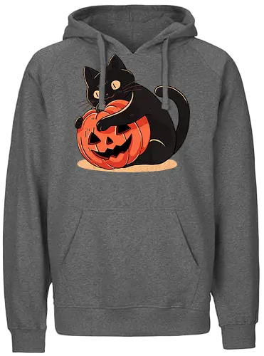 Pumpkin Embrace Cat - kitty, black, kürbis, halloween - Fairtrade Hoodie
