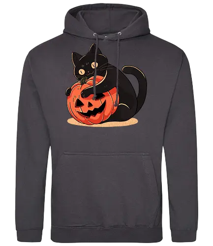 Pumpkin Embrace Cat - kitty, black, kürbis, halloween - Standard Hoodie