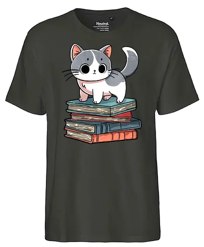 Pawsing for Wisdom - cat, katze, book, buch, lesen - Fairtrade T-Shirt