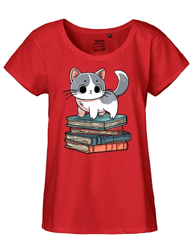 Pawsing for Wisdom - cat, katze, book, buch, lesen - Fairtrade Girl Shirt