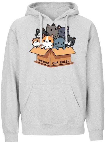 Our house our rules - cat, katze, Cardboard, karton - Fairtrade Hoodie
