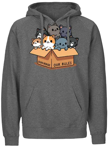 Our house our rules - cat, katze, Cardboard, karton - Fairtrade Hoodie