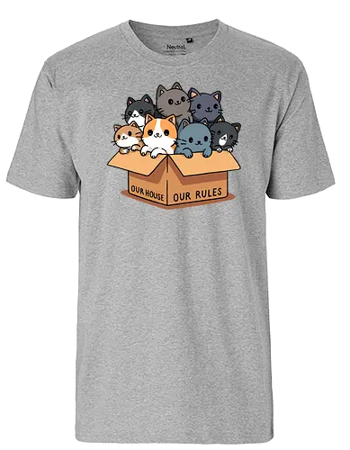 Our house our rules - cat, katze, Cardboard, karton - Fairtrade T-Shirt