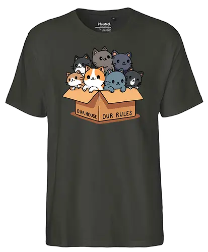 Our house our rules - cat, katze, Cardboard, karton - Fairtrade T-Shirt