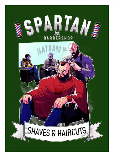 barber shop - spartaner, god, war, kratos - Artprint