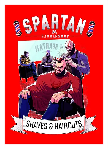 barber shop - spartaner, god, war, kratos - Artprint