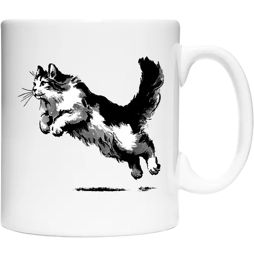 Sumi-e pouncing cat
