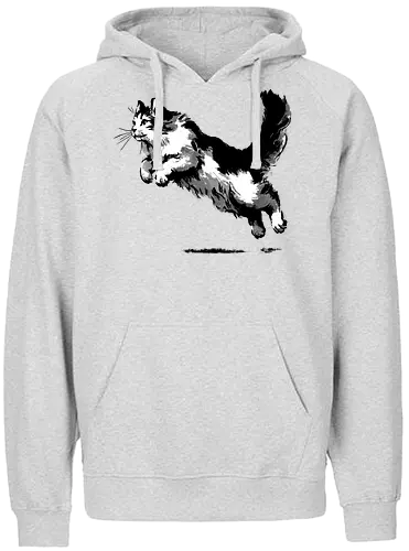 Sumi-e pouncing cat - sumi-e, cat, katze, ink - Fairtrade Hoodie