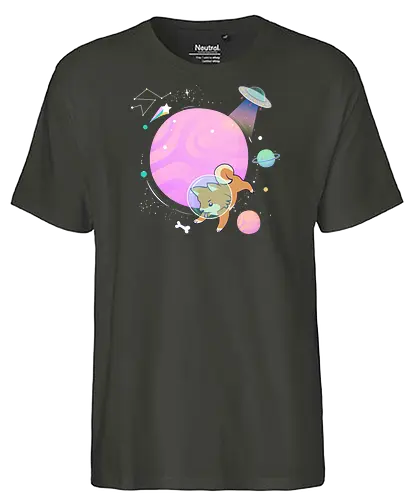 Space dog hunts bone - dog, Bone, game, Playing, space - Fairtrade T-Shirt