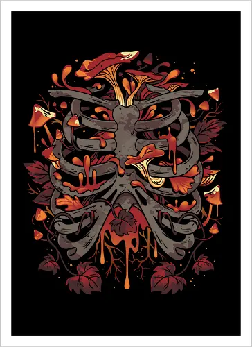 The Last Breath - skeleton, skelett, pilz, mushroom, death - Artprint