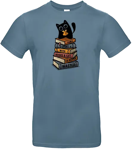 Time Spent With Books & Cats Is Never Wasted - Black Cat, books, rding - Standard T-Shirt
