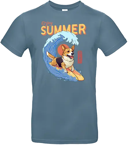 Corgi Enjoy Summer - corgi, dog, Surfing, summer - Standard T-Shirt