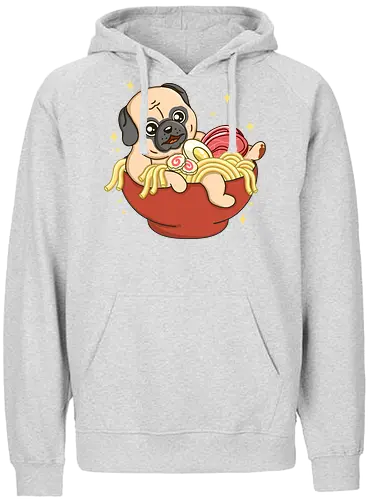 Little Pug and Ramen - mops, pug, ramen, japan, food - Fairtrade Hoodie