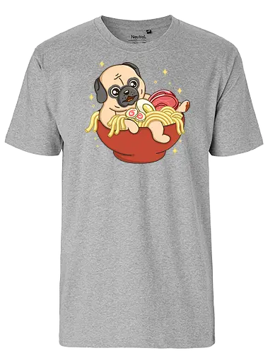Little Pug and Ramen - mops, pug, ramen, japan, food - Fairtrade T-Shirt
