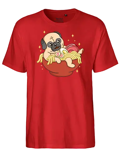 Little Pug and Ramen - mops, pug, ramen, japan, food - Fairtrade T-Shirt