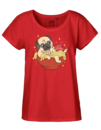 Little Pug and Ramen - mops, pug, ramen, japan, food - Fairtrade Girl Shirt