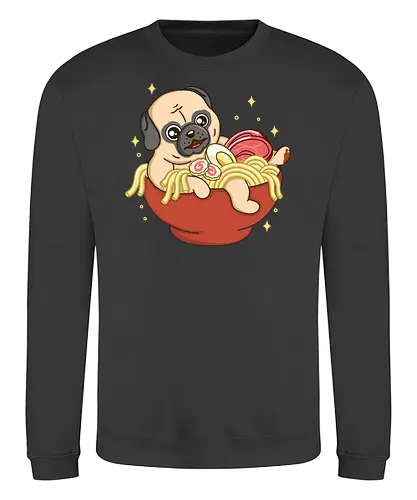 Little Pug and Ramen - mops, pug, ramen, japan, food - Sweatshirt