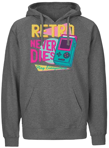 Retro Never Dies - retro, handheld, 80s, 90s, neon - Fairtrade Hoodie