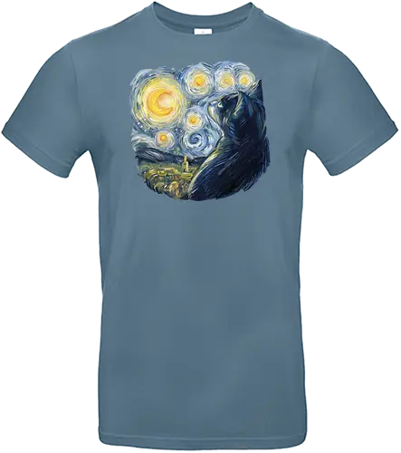 Cat in the Starry Night - moon, cat, drawing - Standard T-Shirt