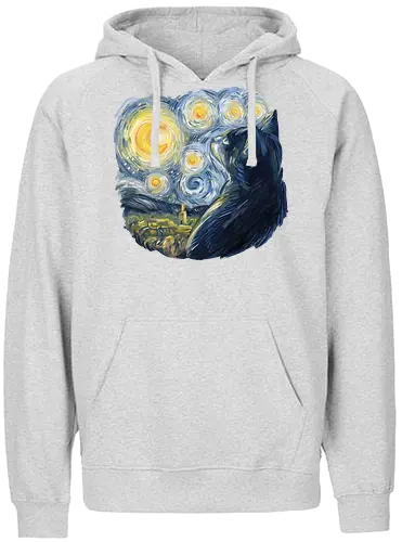 Cat in the Starry Night - moon, cat, drawing - Fairtrade Hoodie