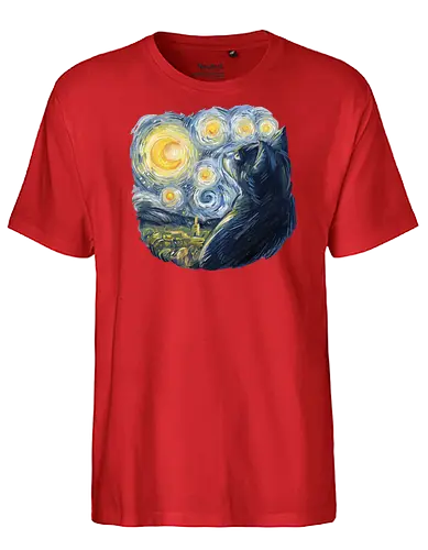 Cat in the Starry Night - moon, cat, drawing - Fairtrade T-Shirt