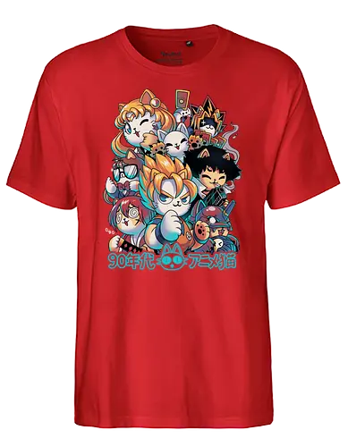 90s Anime Neko - anime, 90s, cat, katze, manga, classic - Fairtrade T-Shirt