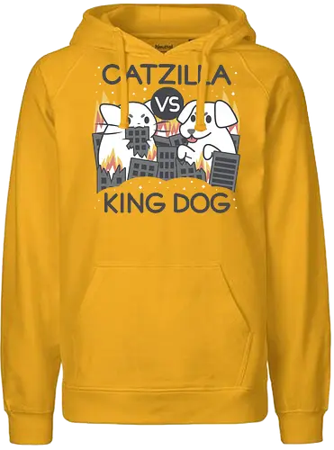 Catzilla vs King dog - kaiju, cat, dog, katze, hund, king, kong - Fairtrade Hoodie