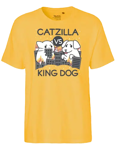 Catzilla vs King dog - kaiju, cat, dog, katze, hund, king, kong - Fairtrade T-Shirt