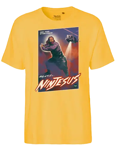 Ninjesus - Part 2 - ninja, jesus, Ninjesus, 90s, action, 80s, movie, hero, christ, jesus christ - Fairtrade T-Shirt
