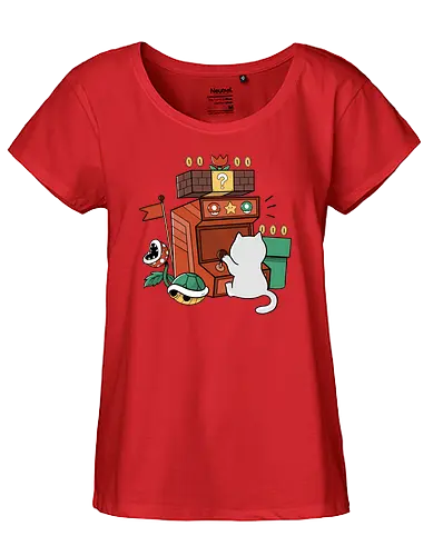 Gamer Cat - arcade, cat, katze, mario, 8bit, retro - Fairtrade Girl Shirt
