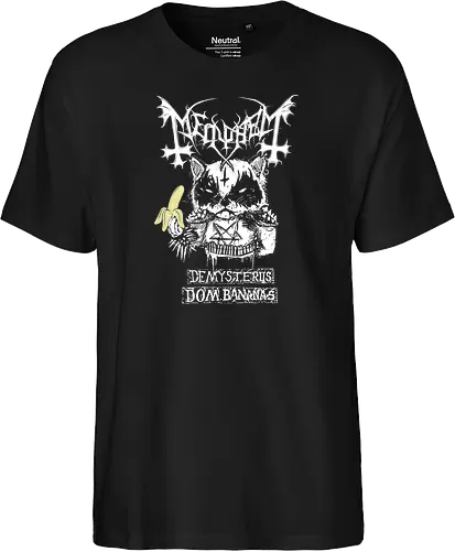 Meowhem - cat, metal, black metal, Meowham, banana, mashup, fun, neko, katze - Fairtrade T-Shirt