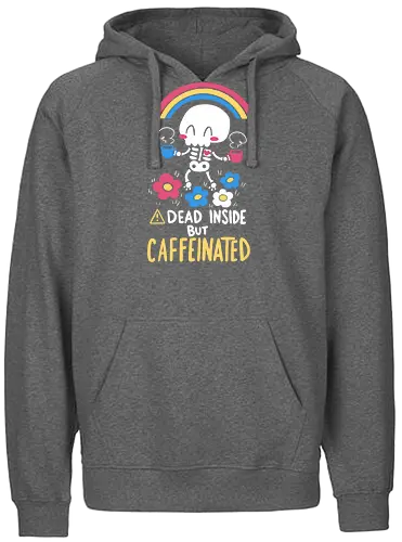 Dead Inside but Caffeinated - skelett, skeleton, motivation, coffee, kaffee, tod, regenbogen, bunt, dead - Fairtrade Hoodie