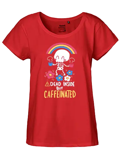 Dead Inside but Caffeinated - skelett, skeleton, motivation, coffee, kaffee, tod, regenbogen, bunt, dead - Fairtrade Girl Shirt