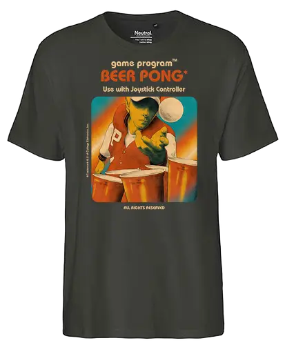 Beer Pong Simulator - gaming, Beer Pong, retro, fun, 80s, 70s, catridge, amiga - Fairtrade T-Shirt
