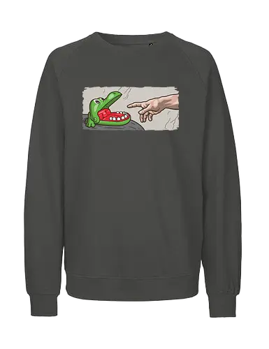 The Creation of a bite! - croco, doc, game, retro, krokodil, da vinci, creation - Fairtrade Sweatshirt
