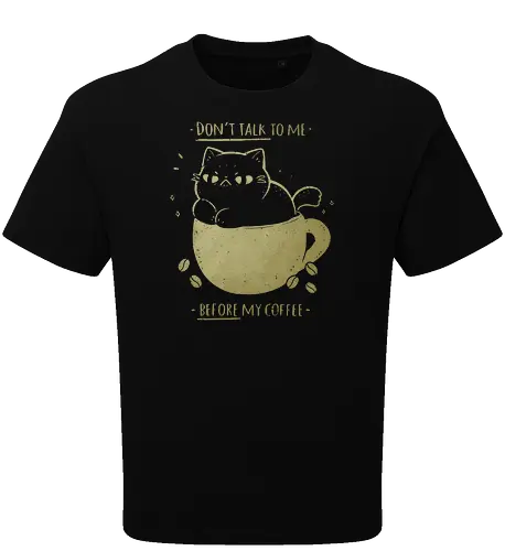 Angry cat before drinking coffee