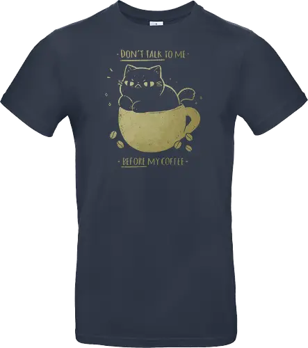 Angry cat before drinking coffee