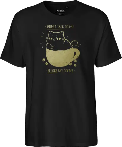 Angry cat before drinking coffee