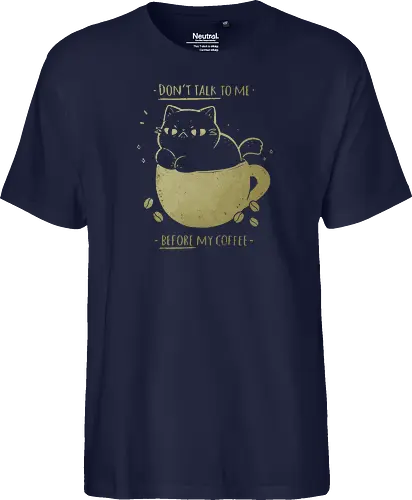 Angry cat before drinking coffee