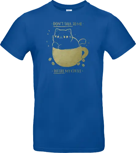 Angry cat before drinking coffee