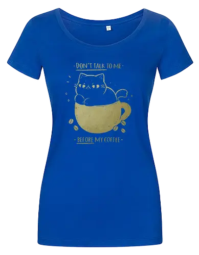 Angry cat before drinking coffee