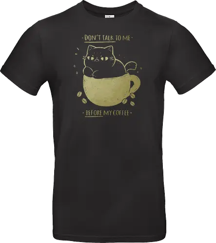 Angry cat before drinking coffee