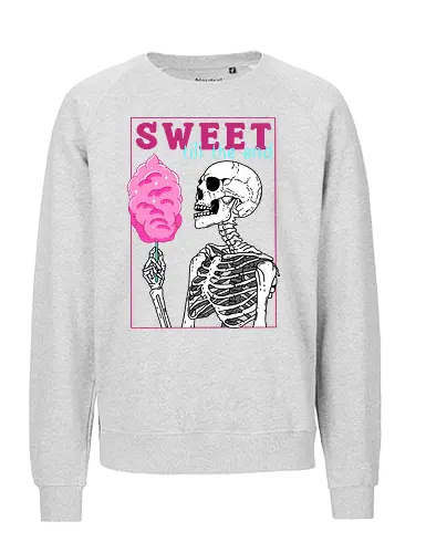 Sweet till the end - skelett, skeleton, sweet tooth, süßes, zuckerwatte, cotton candy - Fairtrade Sweatshirt