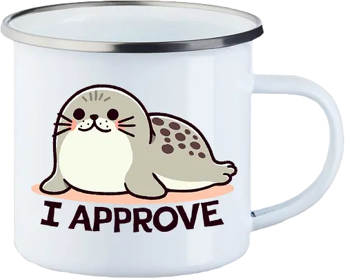 I Approve - cute, seehund, siegel, seal, seal of approval - Enamel Mug