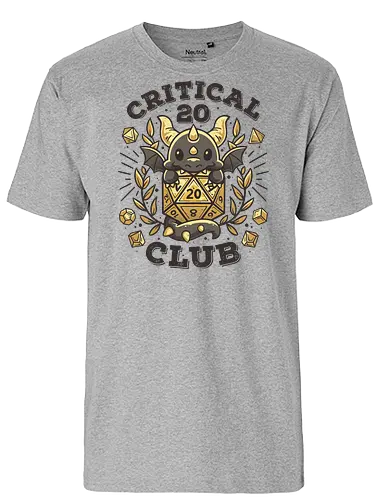 Critical 20 Club - pen and paper, rpg, dice, dragon, drache, w20 - Fairtrade T-Shirt