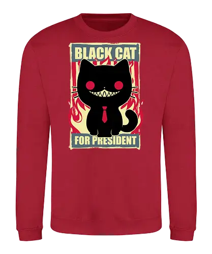 Black Cat for President - Fire, Hell, Tie, Cat, Katze - Sweatshirt