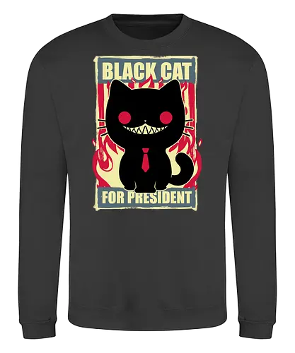 Black Cat for President - Fire, Hell, Tie, Cat, Katze - Sweatshirt