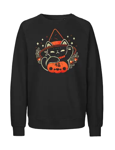 Halloween Maneki Neko - halloween, maneki neko, katze, cat, glückskatze, lucky cat - Fairtrade Sweatshirt