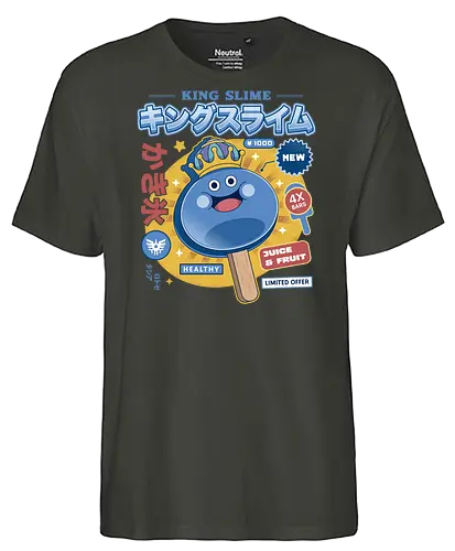 King Slime Ice Cream - Quest, slime, king slime, monsters, golem, game, gaming, gamer, video games, rpg, jrpg, echoes of an elusive age, kawaii, Quest xi, erdr - Fairtrade T-Shirt